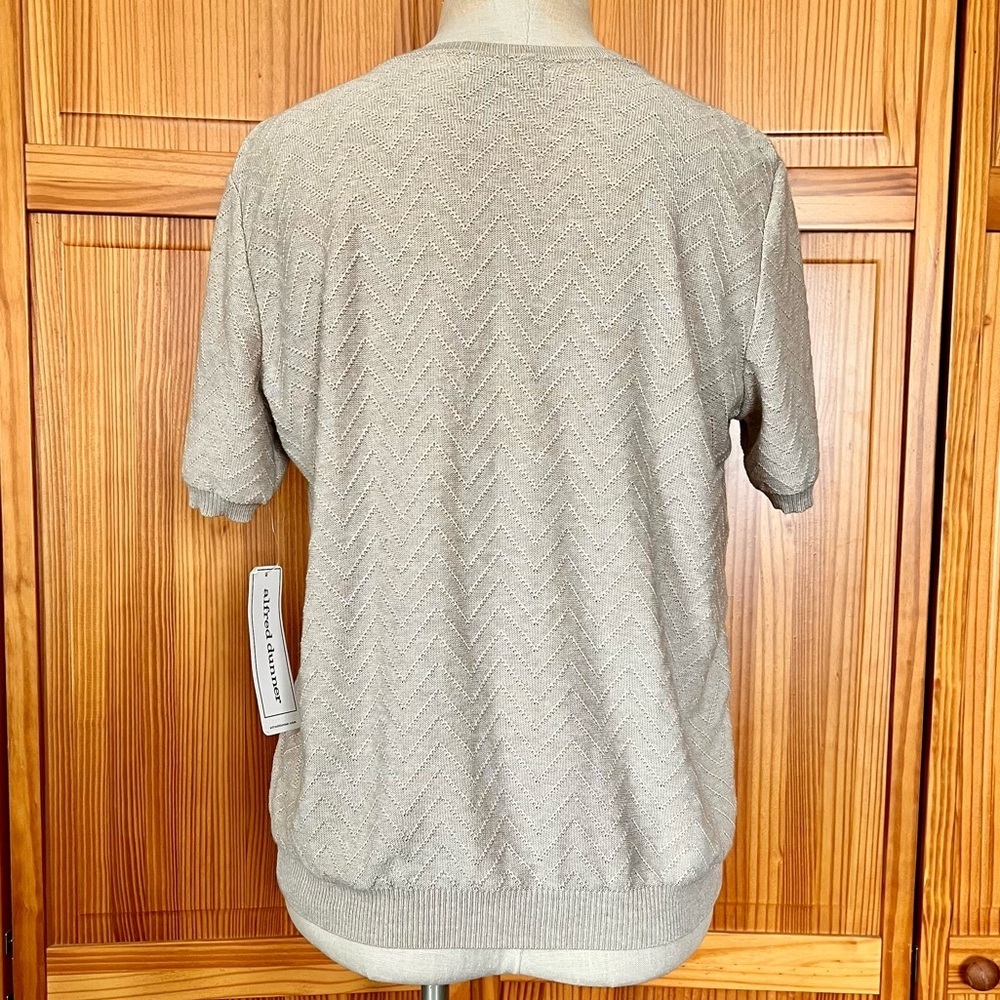 NWT Alfred Dunner Medium Beige Short Sleeve Knit Sweater Minimalist Coastal - Picture 4 of 7